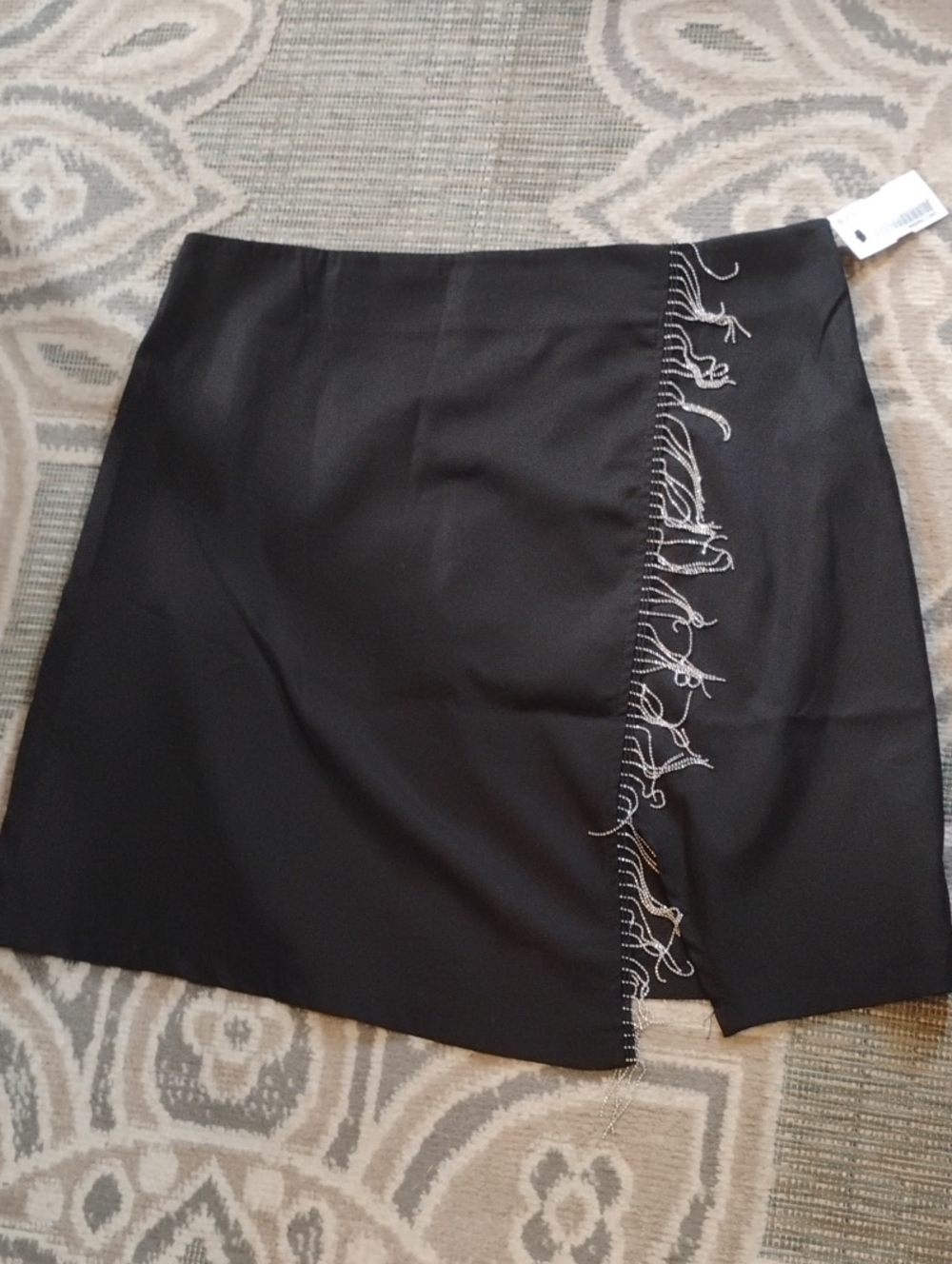 Black Mini Skirt with Fringe Accent